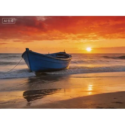 动态-岸边的小船晚霞 (1)