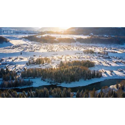 动态-郊外宁静村落雪景