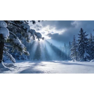 动态-森林雪景与丁达尔光 (2)