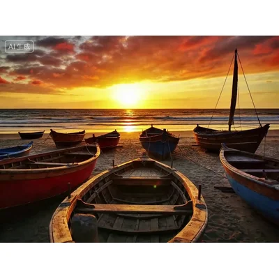 动态-岸边的小船晚霞 (5)