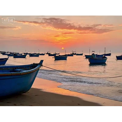 动态-岸边的小船晚霞 (2)