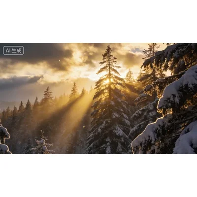 动态-森林雪景与丁达尔光 (1)