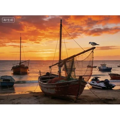 动态-岸边的小船晚霞 (3)