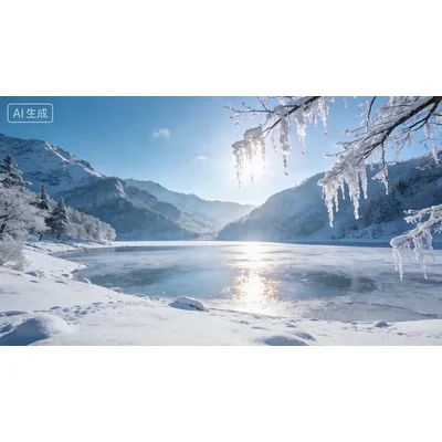 动态-天湖雪景与阳光 (2)