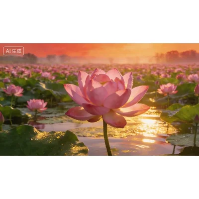 动态-生成夕阳下荷花图片