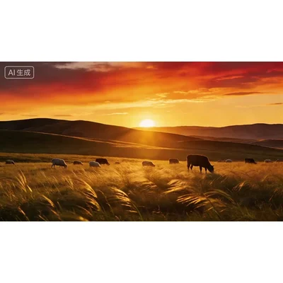 动态-草原牛羊夕阳