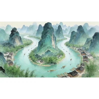 动态-桂林山水国画风格